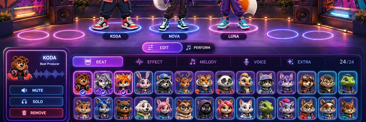 Redesigned Beat Critters editor with 24 characters